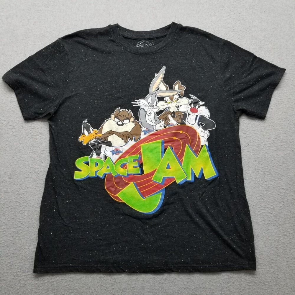 Space Jam Shirt Mens Large‎ Gray Short Sleeve Crew Neck Casual Graphic